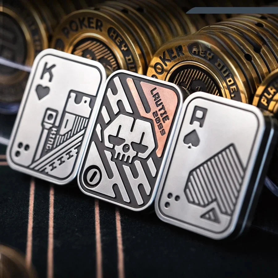 Stress Relief Push Card Metal Fingertip EDC Poker A K King Gyro Toy for Office Adults Anti Anxiety Fidget Papa Coin