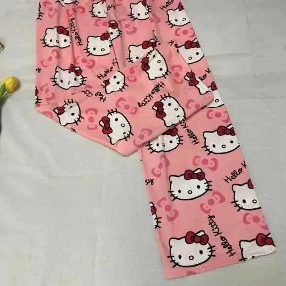 Cartoon Hello Kitty pajama pants for men and women spring and summer thin loose couple casual home pants walking pants