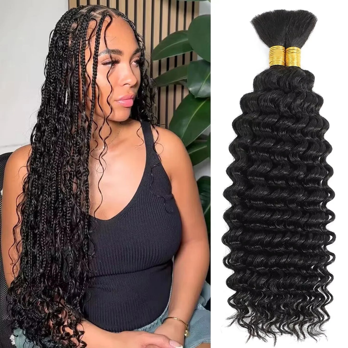 Cheveux à tresser humains Deep Wave en vrac Cheveux humains 100g Sans trame Extensions de cheveux humains Cheveux à tresser humains micro pour tresses bohèmes