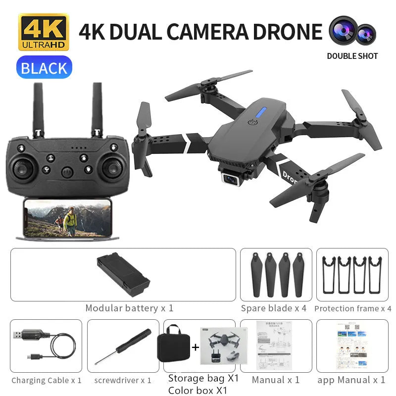 E88 ProIntelligent Folding Drone Supports single/Dual Camera Switching 4KPicture Quality+Wide-angle Shooting WiFiDirect Real-Tim - Shoppiline
