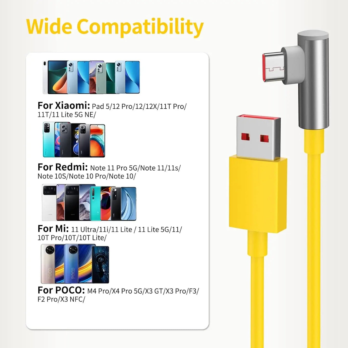 120W Type C Cable 90 Degree Elbow For Xiaomi 12 13 14 15 17 Redmi Note 13 14 15 POCO F7 F8 X5 X6 X7 Pro Quick Charging USB Cable