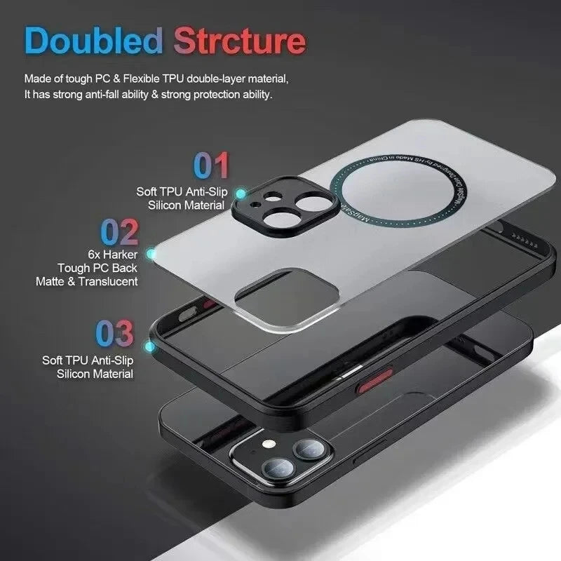 Luxury Matte Armor Magnetic For Magsafe Wireless Charge Case For iPhone 16 15 14 13 11 12 Pro Max 13 Mini 14 Plus Cover Fundas