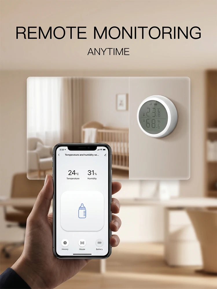 Wireless Temperature Humidity Sensor Indoor Compatible with Tuya Smart Life App ZigBee Alexa/Google Home for Baby Room Cellar