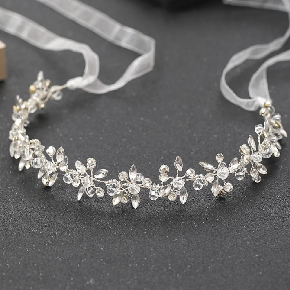 Handmade Silver Color Women Bridal Headbands Crystal Rhinestone Hairbands Wedding Hair Accessories Vines Party