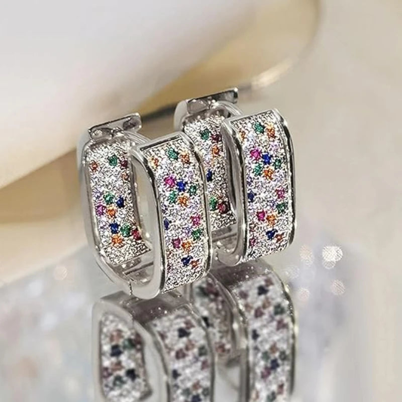 Huitan Korean Fashion Paved CZ Hoop Earrings for Women Metal Silver Color/Gold Color Simple Versatile Earrings Hot Jewelry