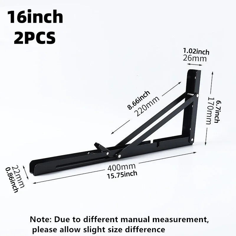 2PCS Heavy Duty Triangle Folding Angle Shelf Bracket Stainless Steel Collapsible Shelf Bracket for Table Work Bench Wall Mounted