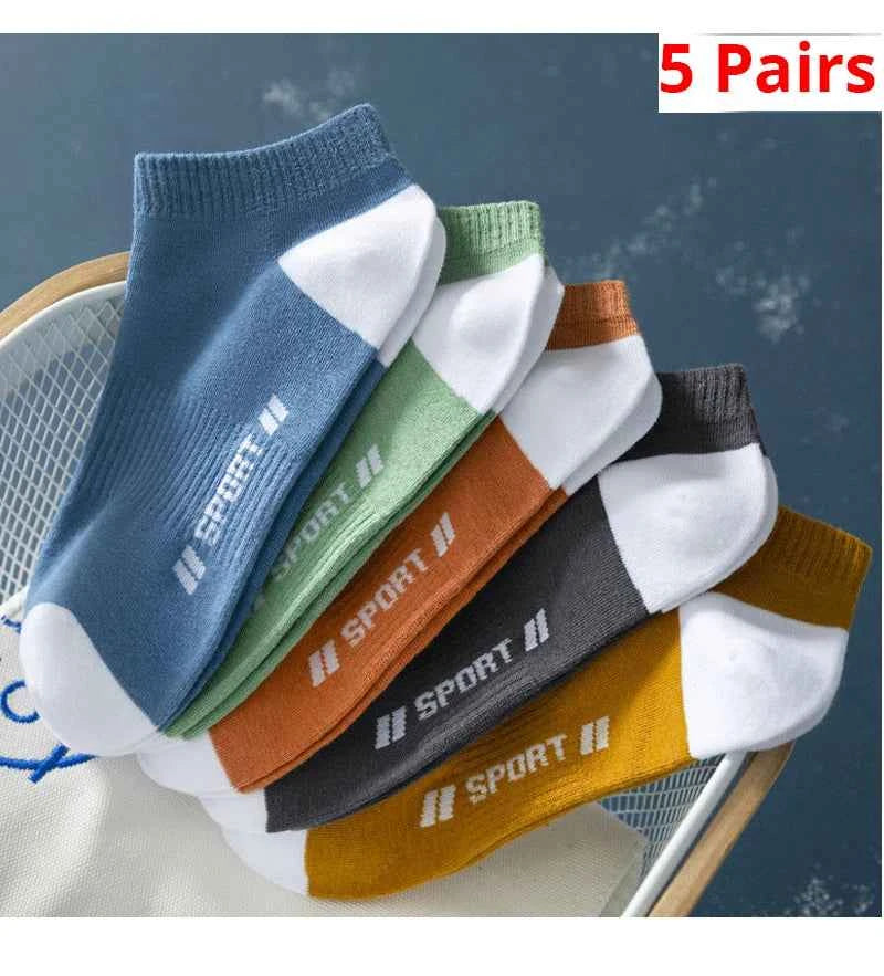 5 Pairs Summer Thin Men Sports Breathable and Comfortable Letter Boat Socks Ins Fashion Sweat-absorbing Short Socks