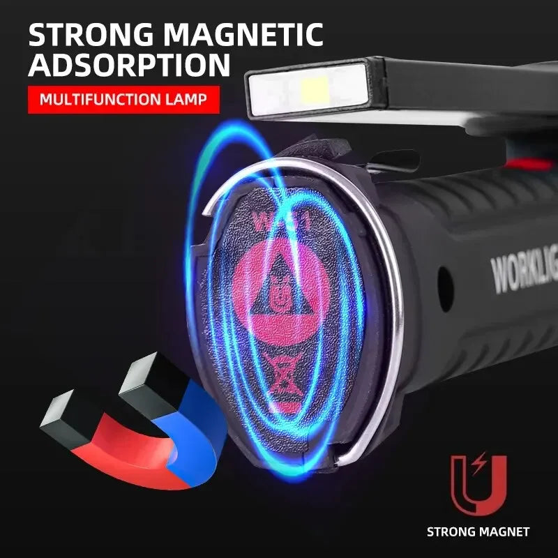 USB Rechargeable LED Camping Flashlight with Magnet And Hook Waterproof Work Light 3 Lighting Modes Suitable for Night Work