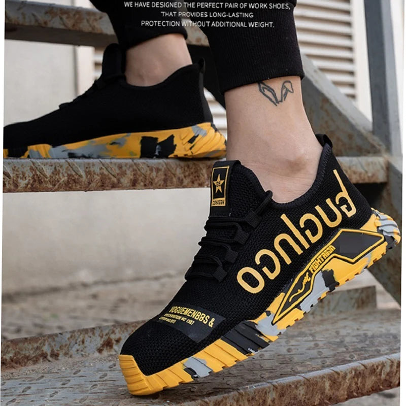 Steel Toe Anti-Puncture Men's Safety Shoes Reinforced Sole Slip Resistant Shoes Man Lightweight Breathable Men's Work Shoes