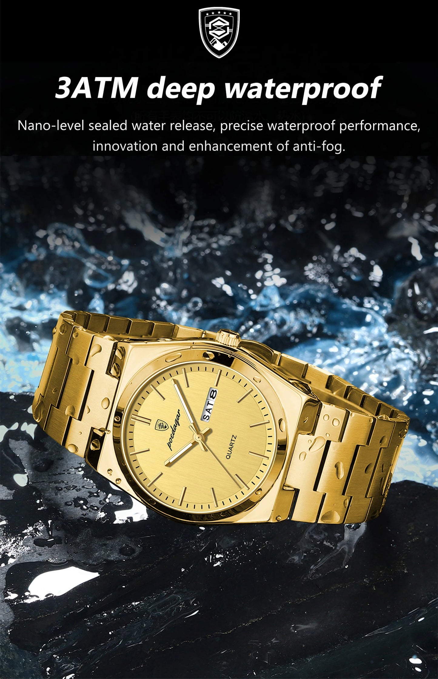 POEDAGAR Mode Klassische Herrenuhr Wasserdichte Leuchtende Datumsanzeige Wochenanzeige Luxus Herrenuhr Edelstahl Quarz Business Herrenuhren