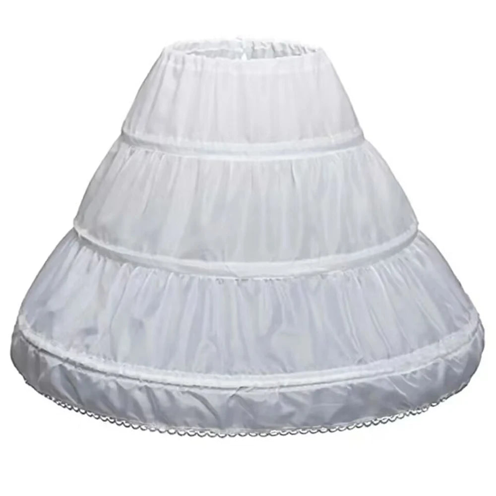 White Children kids Petticoat A-Line 3 Hoops One Layer Flower Girls Crinoline Lace Trim Flower Girl Dress Underskirt