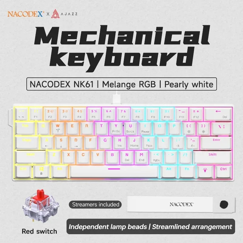 AJAZZ NK61 Wired Mechanical Keyboard 61 Keys 60% Compact  Hot Swappable Red Switch RGB Backlit Portable for Gaming Laptop Gamer