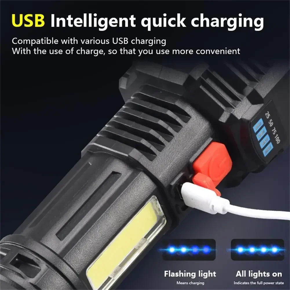 5 LED High Power Led Flashlights Rechargeable Camping Torch 5 Lighting Modes For Outdoor Camping Adventure Lamp with Side Light