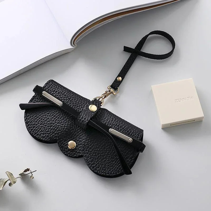 Litchi Embossed PU Leather Glasses Case Cute Hanging Eyewear Holder for Sunglasses Reading Glasses Portable Travel Storage Bag