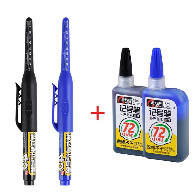 45mm Waterproof Long Head Nib Deep Hole Markers Pen Tile Carpenter Pen Multi-purpose for Woodworking Black/Blue/Red Ink