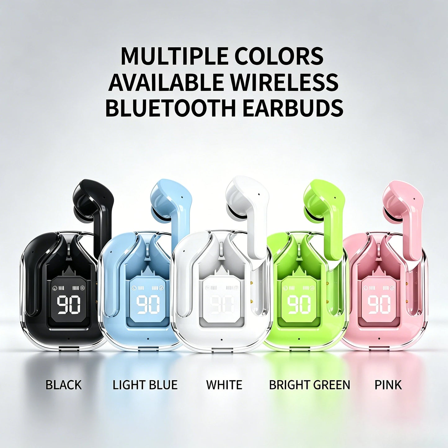 Transparent TWS Bluetooth Earphones Soft Silicone In-ear Design Wireless Sports Gaming Earbuds HiFi Stereo Audio LED Display