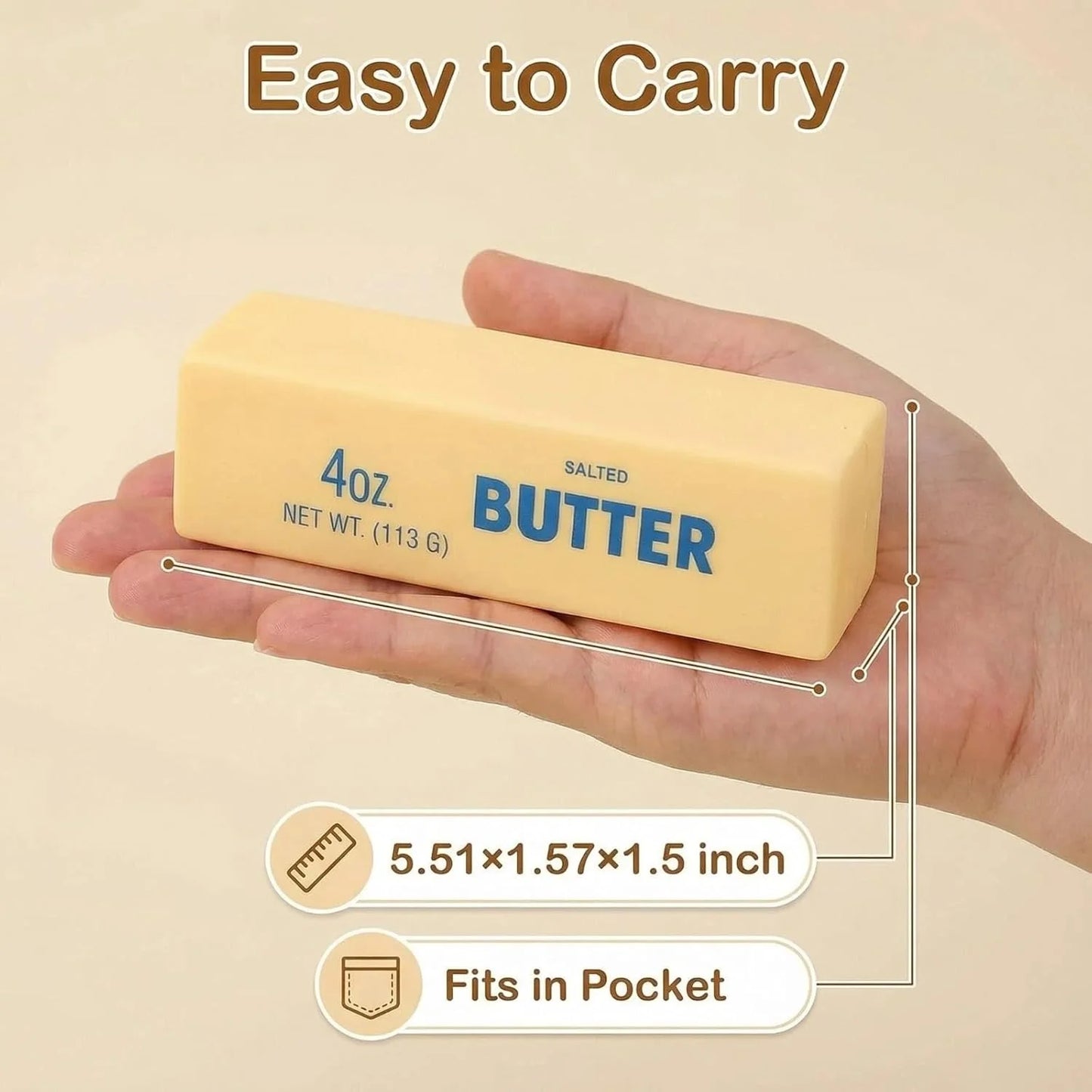 Slow Rebound Realistic Butter Stick Squeeze Stress Balls 2026 New Upgraded Wet Slow Rebound Soft Fidget Toys Cute Simulation Butter Shape Decompression Toy Effective Anxiety Relief Portable Pocket Play Toy Perfect Party Favor