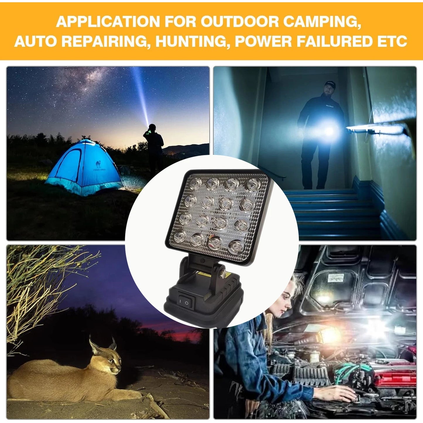 4/8 Inch Portable LED Spotlight Cordless Handheld Light Compatible with for Dewalt 18 V Battery for Outdoor Work Fishing