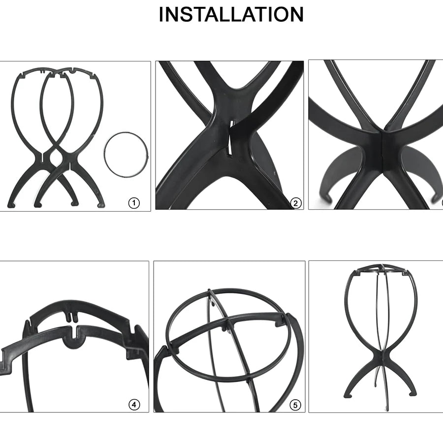 3 PCS Durable Folding Wig Stand for Solid Color Wigs - Stable Hair Clip and Display Tool, Hair Extension Holder