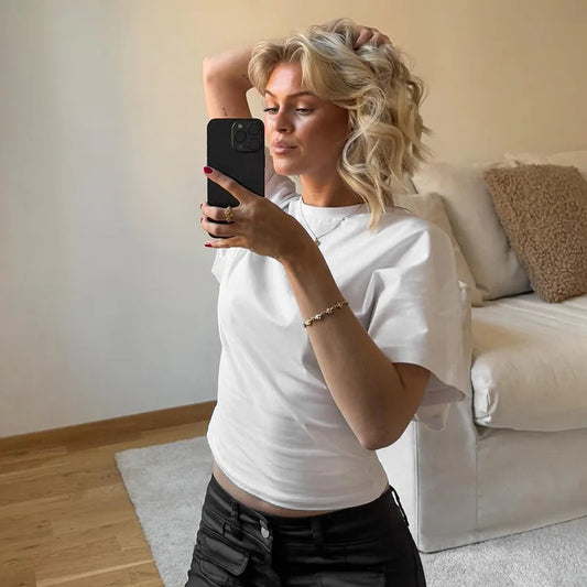 Modische lässige einfarbige graue bauchfreie T-Shirts 2025 Damen Kleidung O-Ausschnitt Korsett-Oberteile Streetwear Mädchen Frühling Sommer kurze T-Shirts