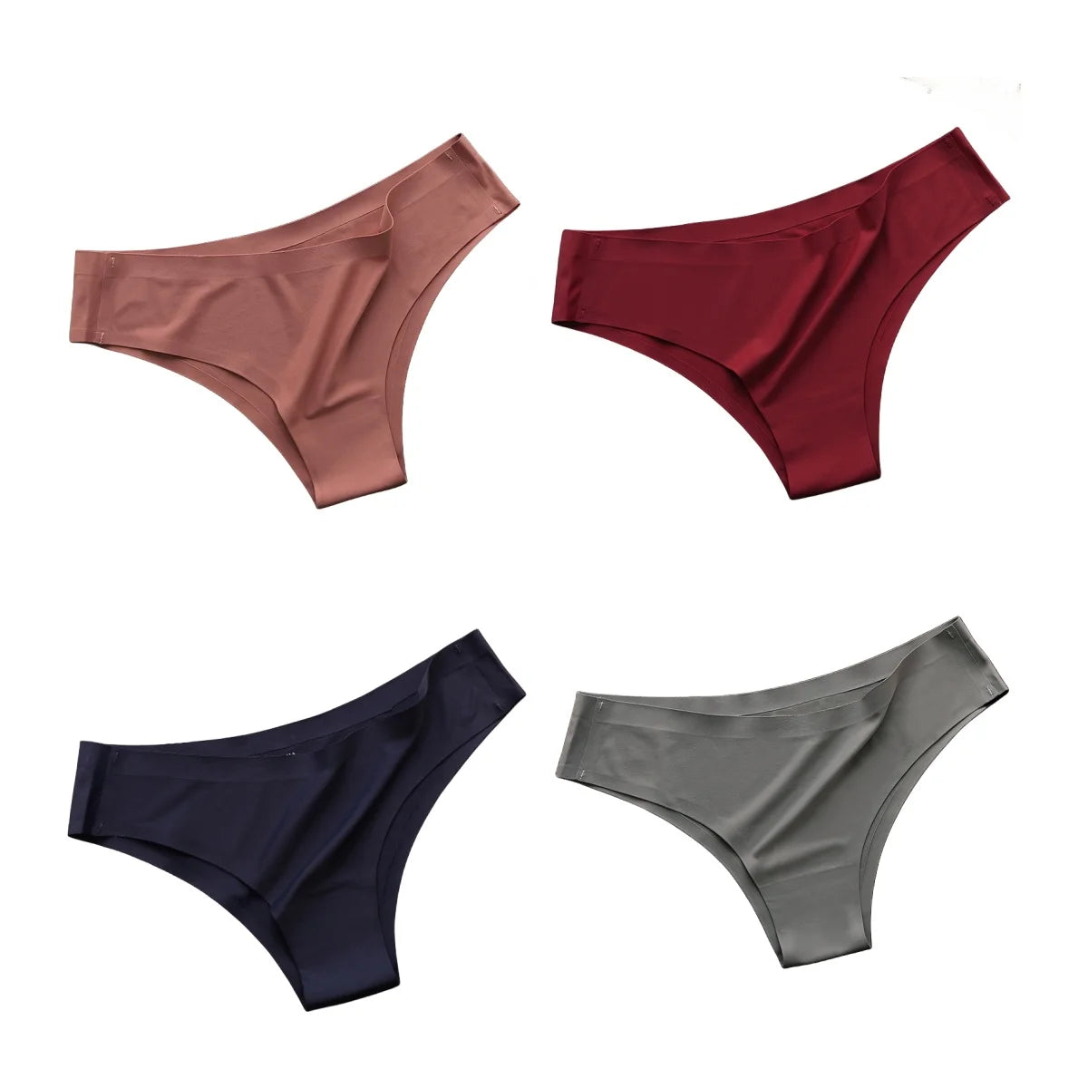 4PCS/Set Seamless Brazilian Panties Women's Sexy Lingerie Cool Ice Silk Low Waist Briefs Soft Solid Ultra-thin Bikini Underwear
