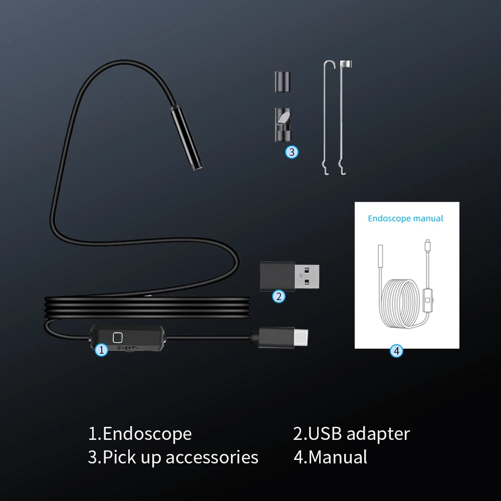 7MM TYPE-C Android Endoscope Camera IP67 Waterproof 6 LED Adjustable Borescope Mini Camera with 6 LEDs