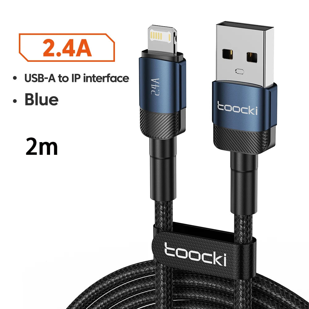 Toocki USB iPhone Cable 2Pack Aluminum Fast Charging Charger USB to iP Cable for iPhone 14 13 12 Pro Max X 8 Plus iPad Data Cord