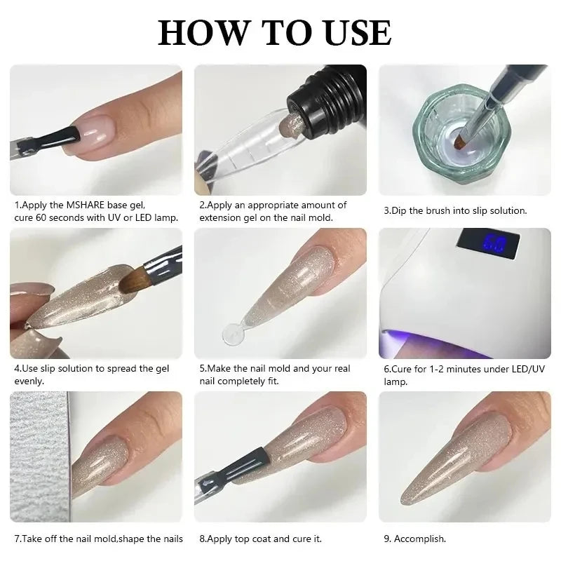 MSHARE Poly Nails Acryl Gel 60ml Builder UV Led Acrylgel Nagelverlängerungen Acryl Rosa Weiß Klar Acrylat HEMA TPO-freies Gel