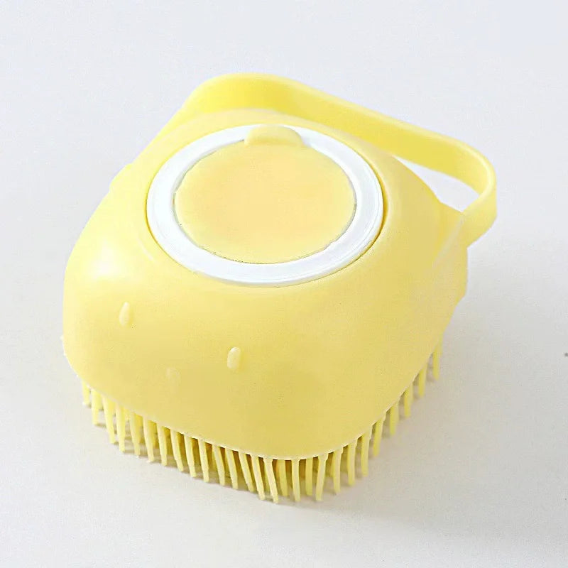 Dog Bathing Brush Pet Massage Brush Shampoo Dispenser Soft Silicone Brush Rubber Bristle for Dogs and Cats Shower Grooming Tool