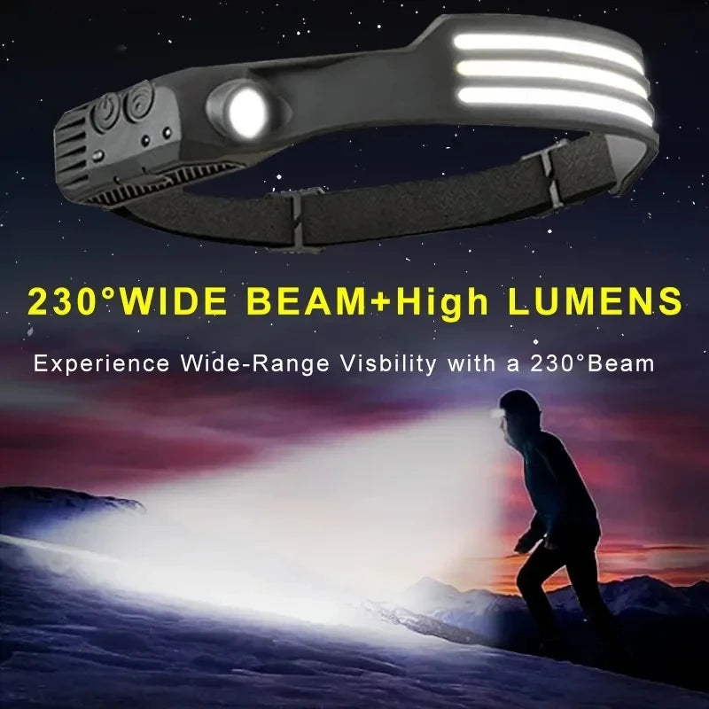 6 Modes LED Induction Headlamp COB Sensor Head Lamp Rechargeable Built-in Battery Flashlight Outdoor Work Lighting Headlights