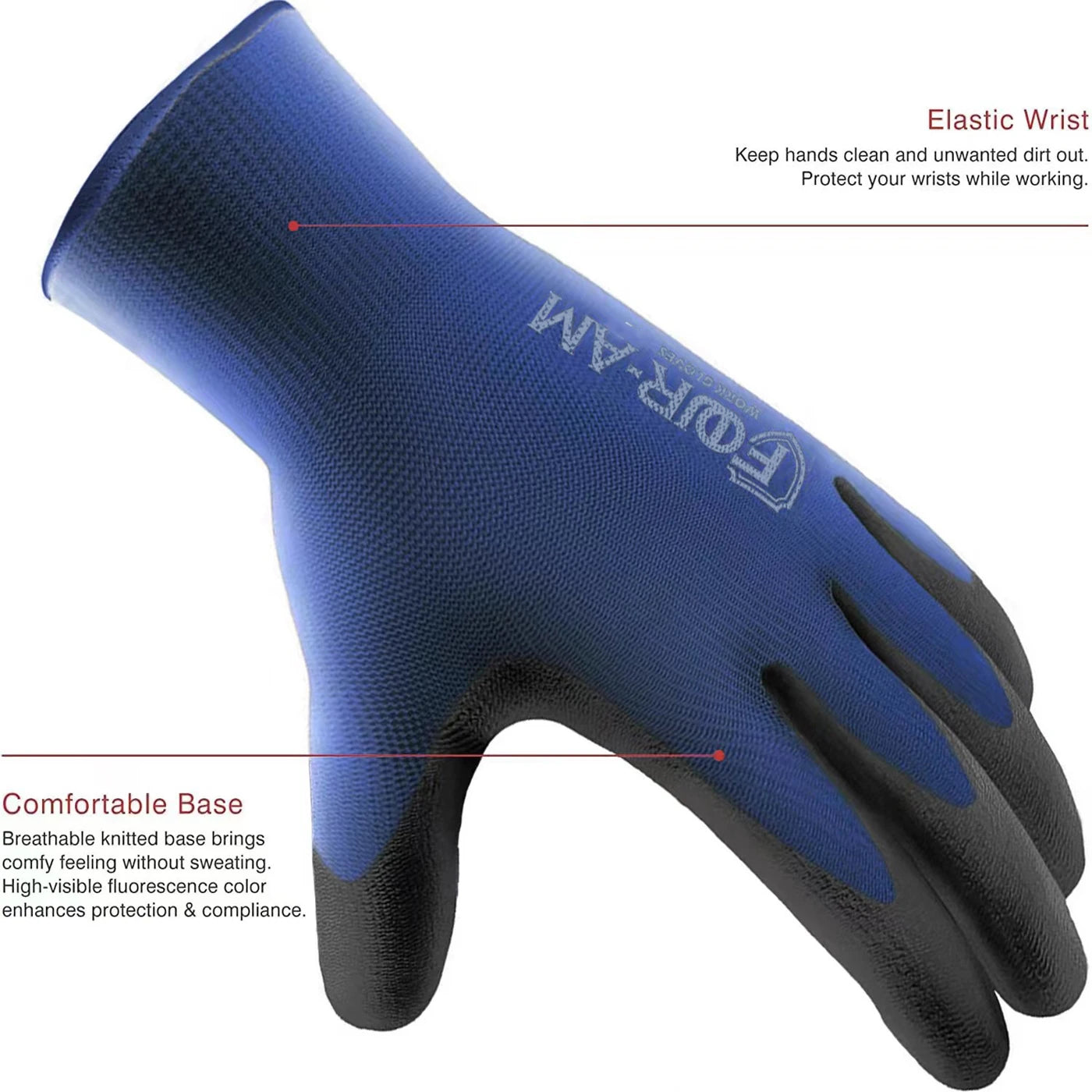 12pairs Ultra-Thin PU Coated Work Gloves,Excellent Grip,Nylon Shell Black Polyurethane Coated Safety Work Gloves,Knit Wrist Cuff - Shoppiline