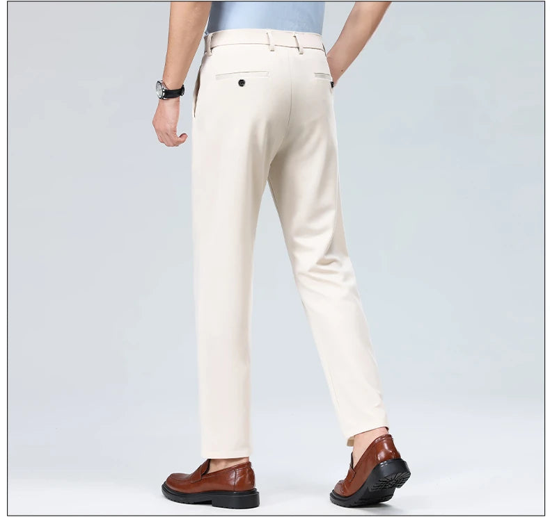 Mens Summer Stretch Straight Leg Business Dress Pants Breathable High Drape Trousers for Business Events