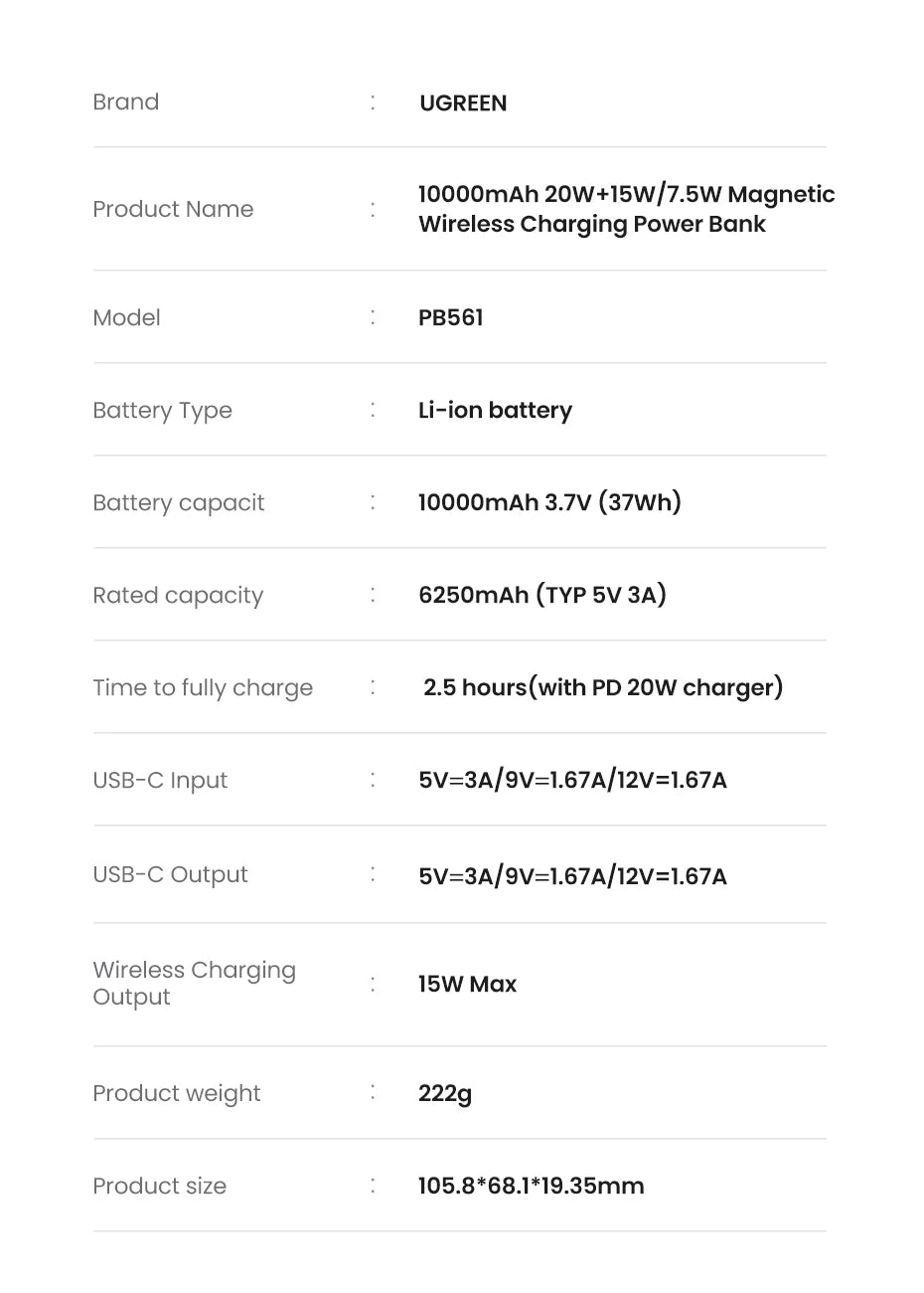 UGREEN PD20W Power Bank Magnetic 10000mAh Portable Wireless Fast Charging PowerBank for Magsafe for iPhone 17 15 Pro Max 16 Pro - Shoppiline