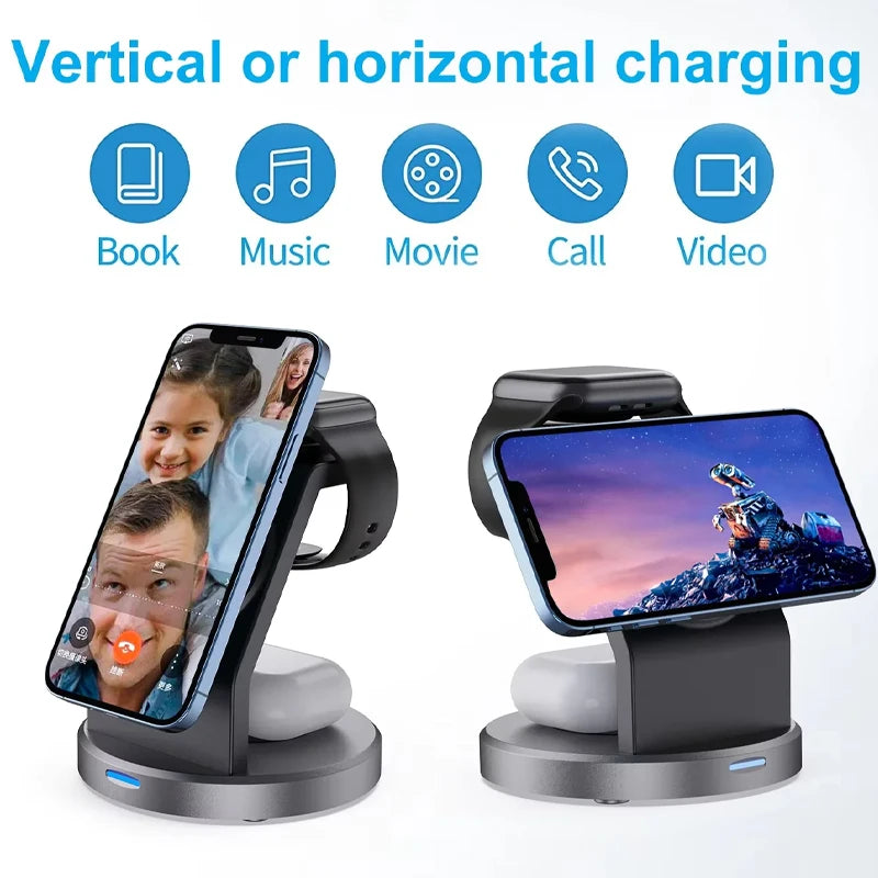 3 In 1 Magnetic Wireless Charger Stand For iPhone 15 14 13 12 Pro Max iWatch AirPods Station Dock MagSafe Fast Charging Station - Shoppiline