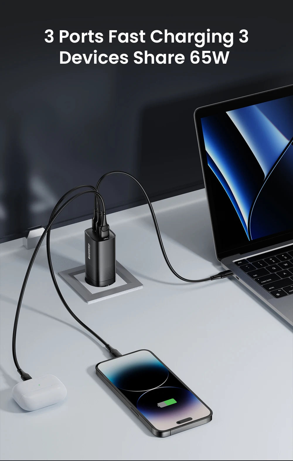 ASOMETECH GaN USB Type C Charger 65W 45W PPS PD QC4.0 Quick Charger For Macbook Laptop IPAD Tablet iPhone 14 Samsung S23 Ultra - Shoppiline