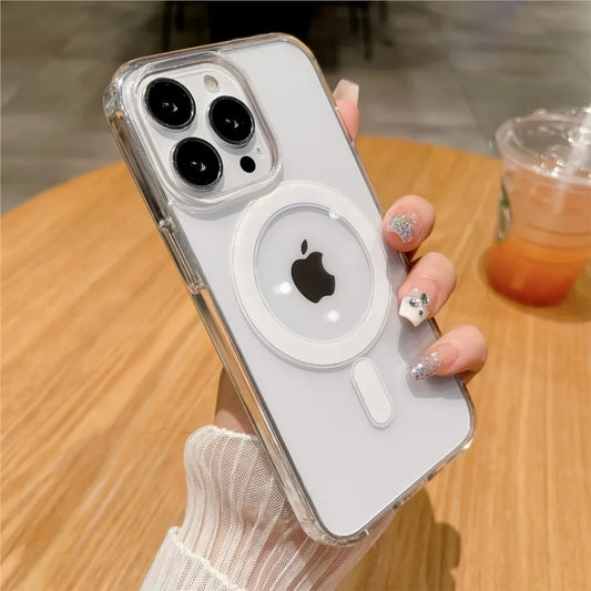 For Magesafe Magnetic Transparent Wireless Charge Case For iPhone 11 12 13 14 15 16 Pro Max Plus Mini Shockproof PC Cover