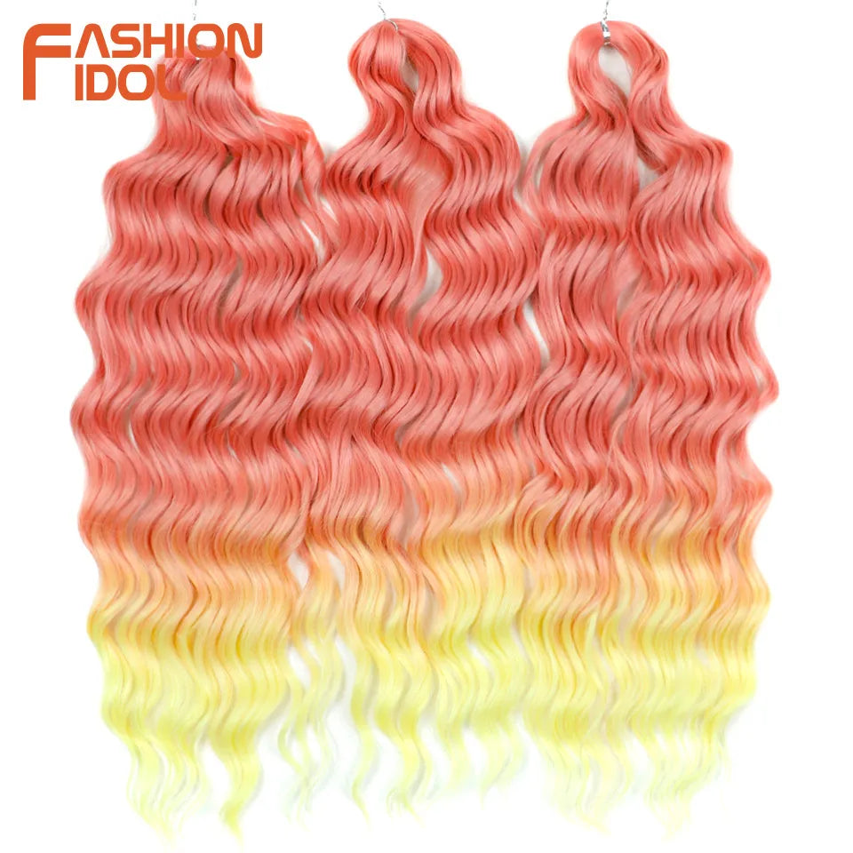 Anna Hair Extensions synthétiques de tresses Loose Deep Wave 24 pouces, cheveux tressés ondulés, cheveux bouclés torsadés au crochet Ombré Blond