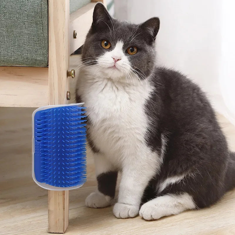 Wall Mount Corner Cat Self Groomer Comb Ergonomic Pet Massage Hair Remover Brush Space Saving Indoor Kitten Scratching Toy Easy