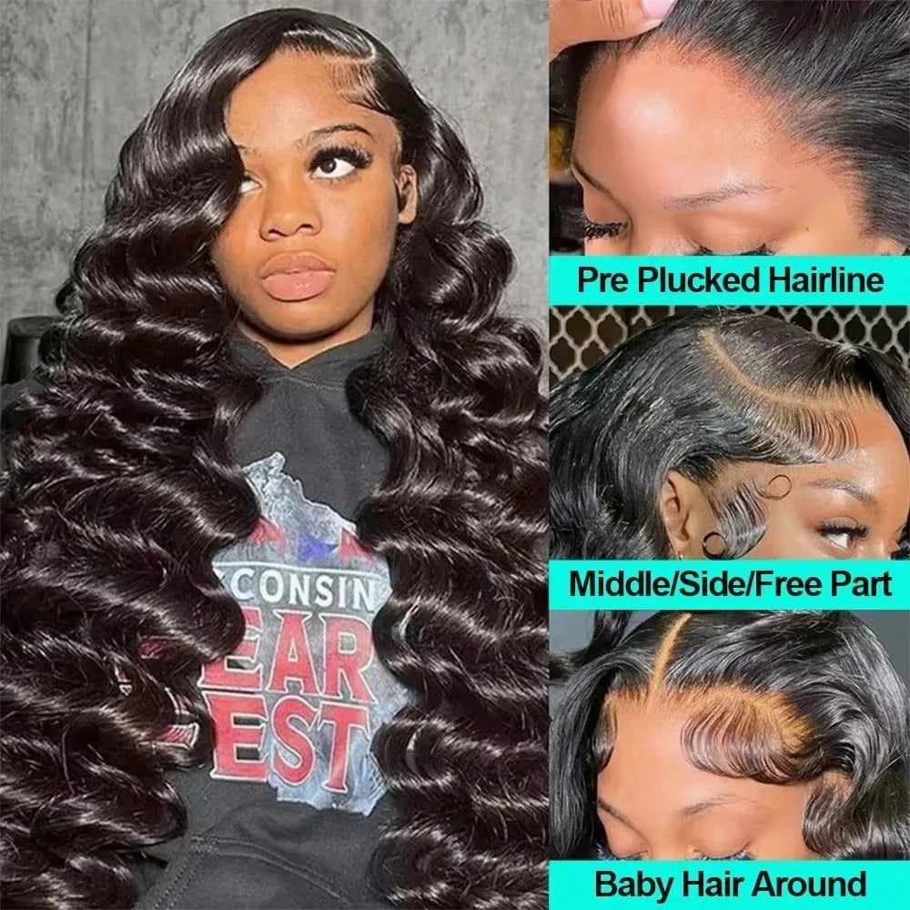 High Density Loose Deep Wave Lace Frontal Wig 30 40 Inch Lace Front Brazilian Curly Wigs 13x6 Hd Lace Frontal Black Human Hair