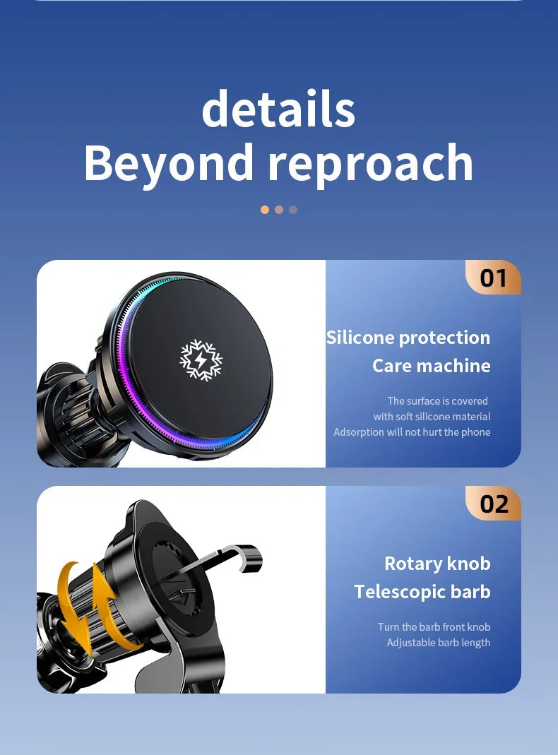 Ice Cooling Magnetic Wireless Car Charger Fast Charging Station for iPhone 17 16 15 14 13 Pro Max MacSafe Car Phone Holder Stand - Shoppiline