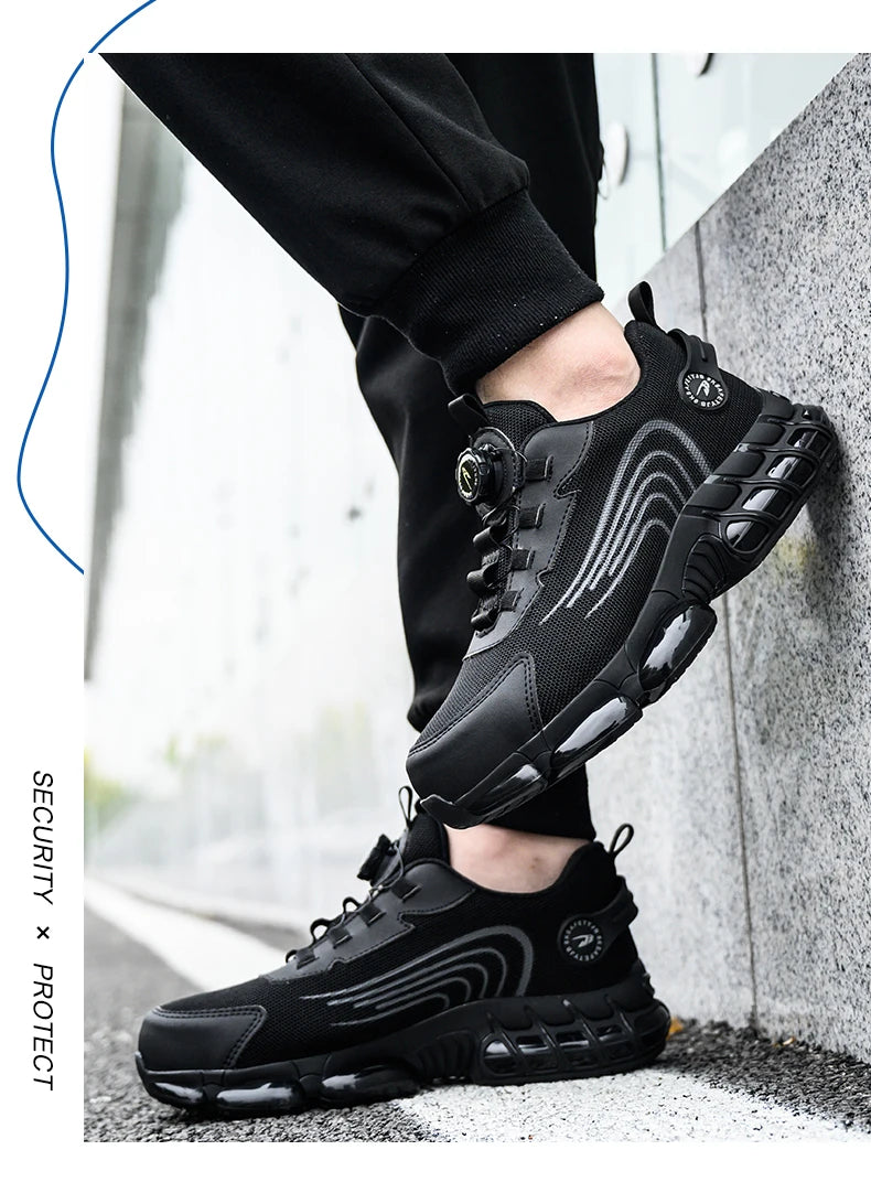 Rotary Buckle Work Safety Shoes For Men and Women Air Soft Sole Lightweight Protective Work Sneakers Men Breathable Boots - Shoppiline