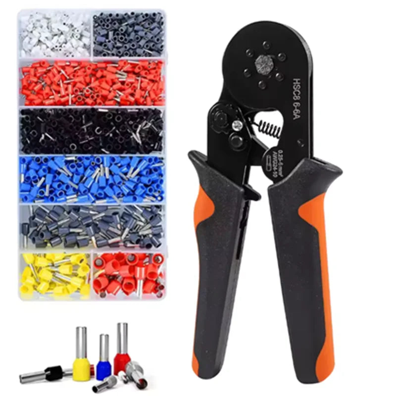 Hexagonal Self-Adjustable Ratchet Ferrule Crimping Tool Kit 23-10AWG 0.25-6mm² Crimper Kit with 400-2000pcs Wire Terminals - Shoppiline