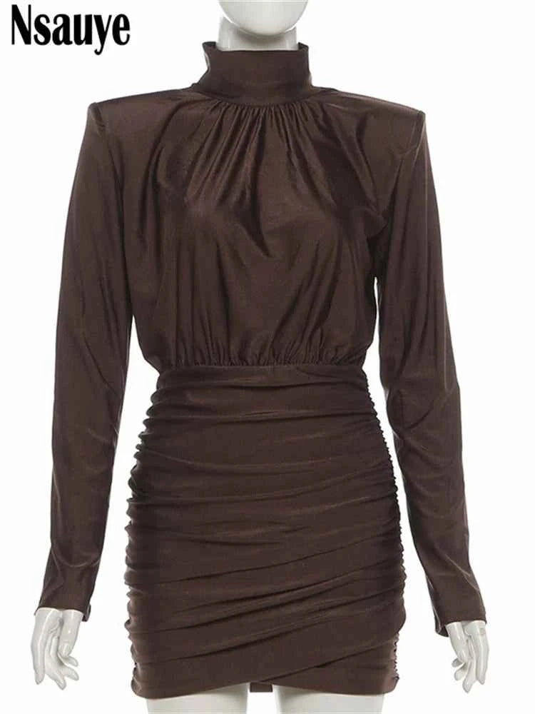 Nsauye Black Long Sleeve Mini Short Fashion Women Winter Dress Pullover Turtleneck Wrap Sexy Evening Party Night Club Dress 2025