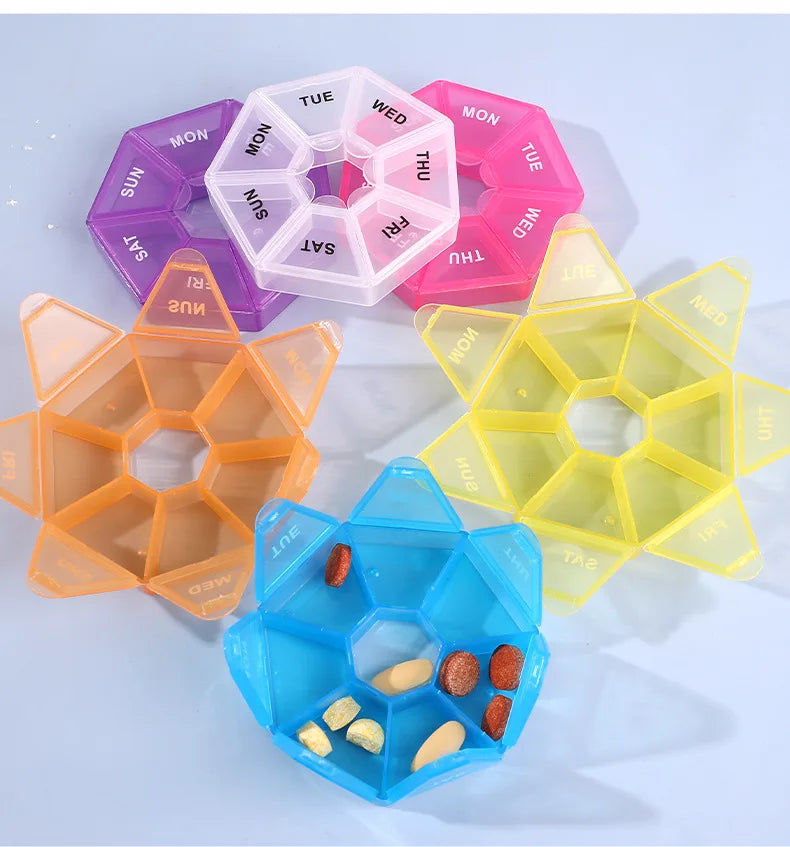 7 Compartments Weekly Pill Organizer Portable Plastic Mini 7 Day Medicine Box Small Pill Case Bulk