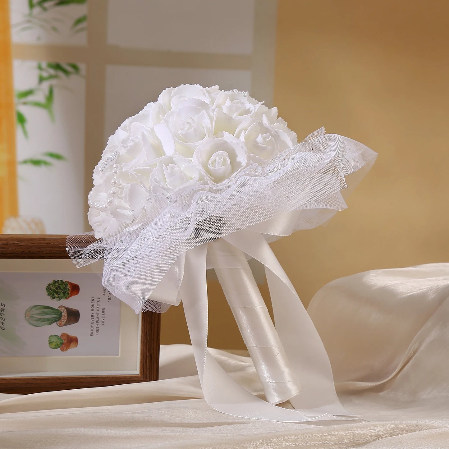 1 bouquet de fleurs artificielles, amour, beau design créatif perlé, convient aux mariés, mariage
