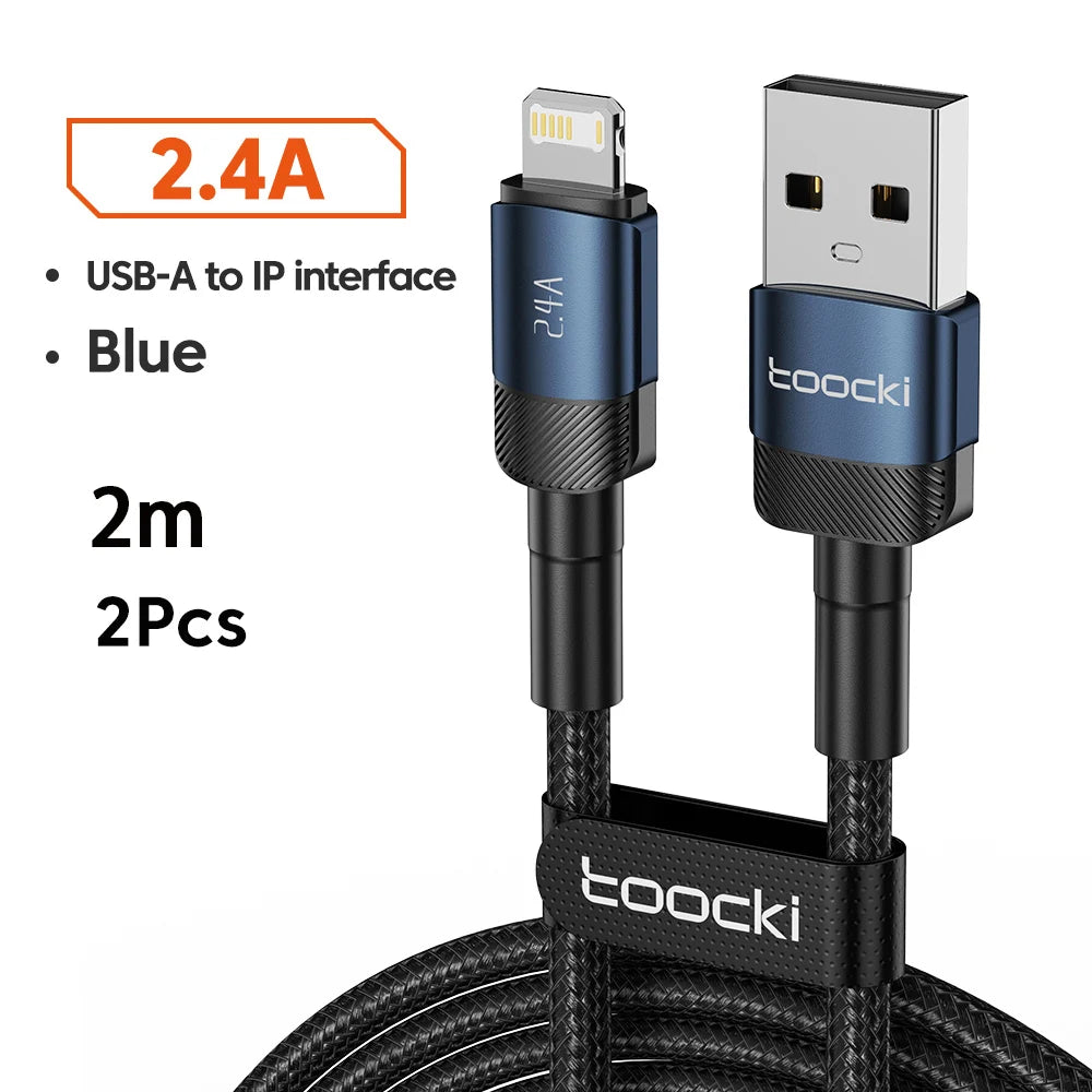Toocki USB iPhone Cable 2Pack Aluminum Fast Charging Charger USB to iP Cable for iPhone 14 13 12 Pro Max X 8 Plus iPad Data Cord
