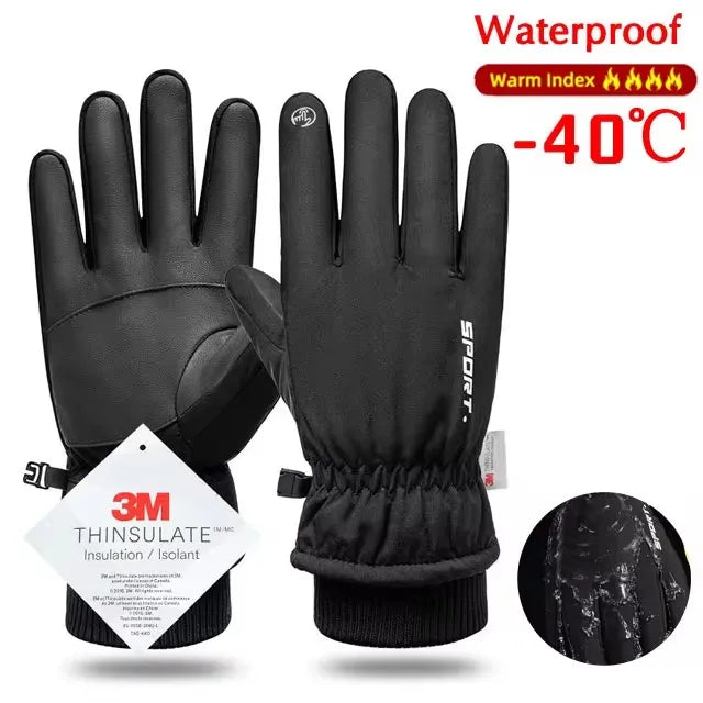 Gants de cyclisme d'hiver imperméables pour homme, sports de plein air, course à pied, moto, ski, écran tactile, polaire, antidérapants, chauds, doigts complets