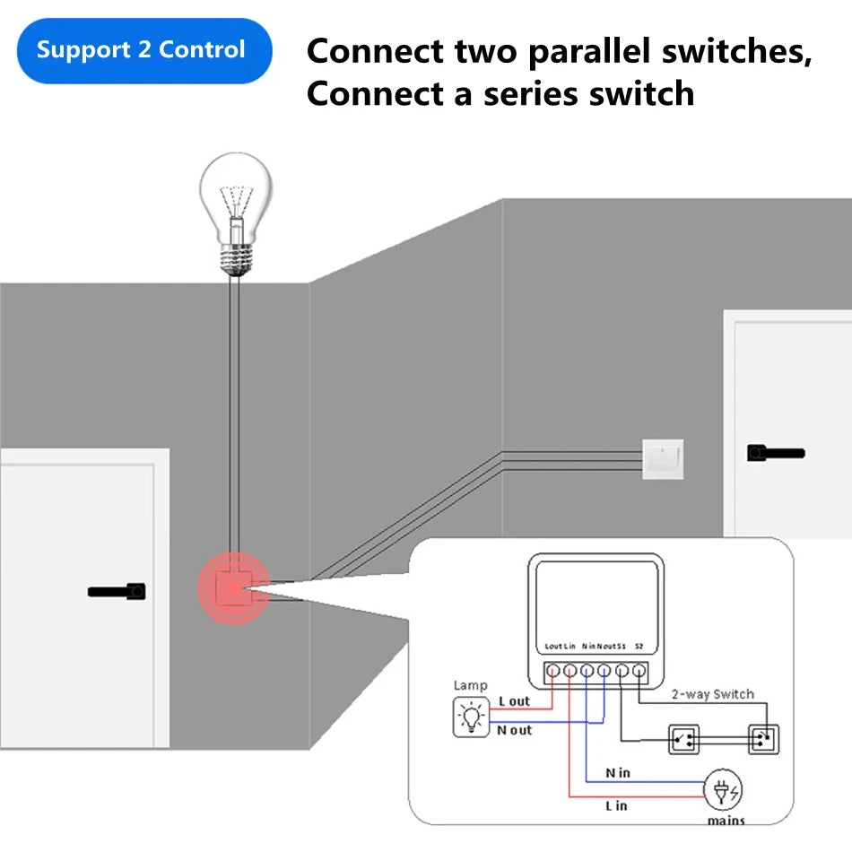 16A Tuya minin Wifi Smart Switch Smart Home Light Switches Module 2 Way Control Work with Tuya Smart Life Alexa Google Home