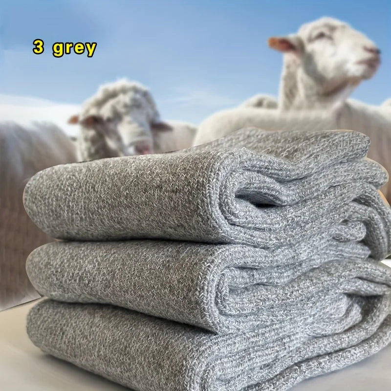 3/5 Pairs Men's Warm Socks, Thick Towel Mid-Calf Socks, Anti-Cold Snow Boots Socks Elastic Solid Color