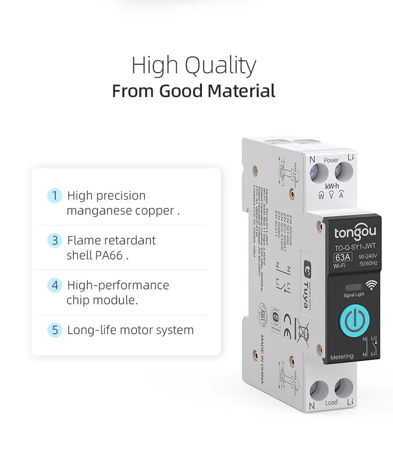 Tuya WiFi Smart Circuit Breaker 1P 63A DIN Rail for Smart Home Wireless Remote Control WiFi Switch by APP TONGOU Free Shipping - Shoppiline